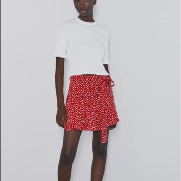New Zara Red Floral Printed Tie Mini Skirt - Picture 4 of 6